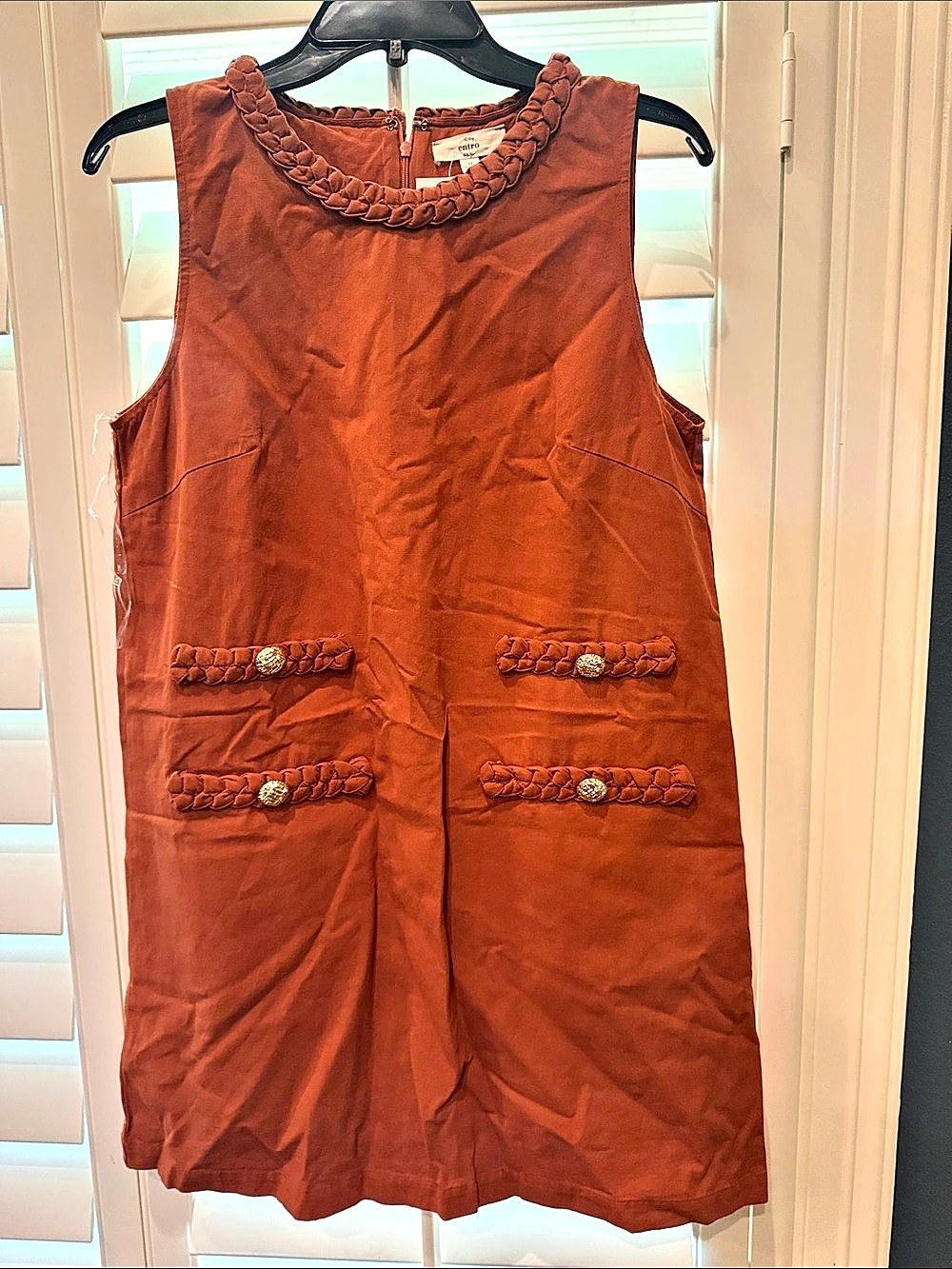 Entro Braided Trim Dress Mini Dress Brown Medium NWT